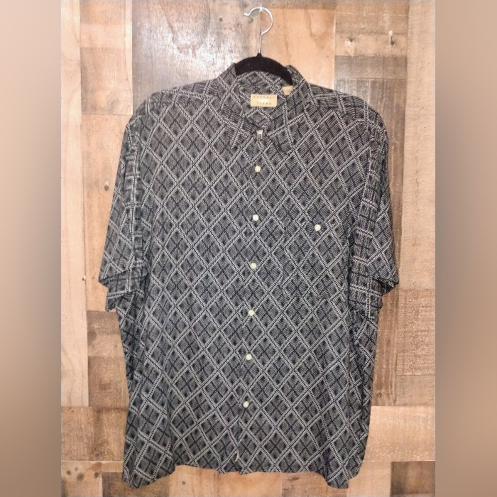 Natural Issue Black Gray Mens Casual Shirt Sleeve Button Up Shirt Size Large